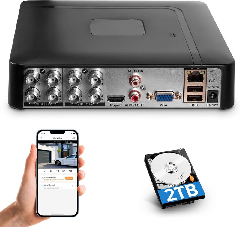 Fuers 8CH Security DVR Recorder for Home Security Camera System, Only Work with 2MP/3MP/4MP/5MP HD Analog Cameras, 24/7 Recording to Pre-Installed 2TB Hard Drive, Mobile APP & PC Remote - Image 1